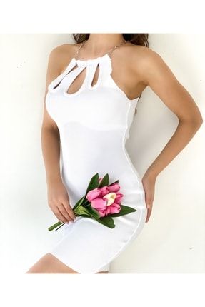 Kadın Zincir Detaylı Triko Elbise 22YT1059
