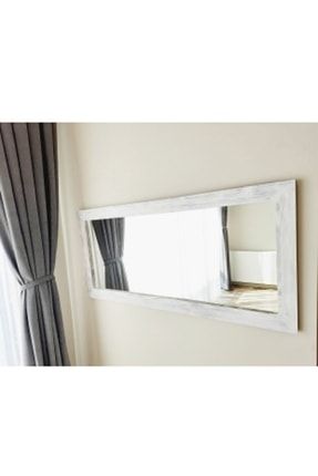 Masif Ahşap Dikdörtgen Beyaz Dekoratif Duvar Salon Ofis Boy Aynası 140x60 Cm DFN-AYDK-041