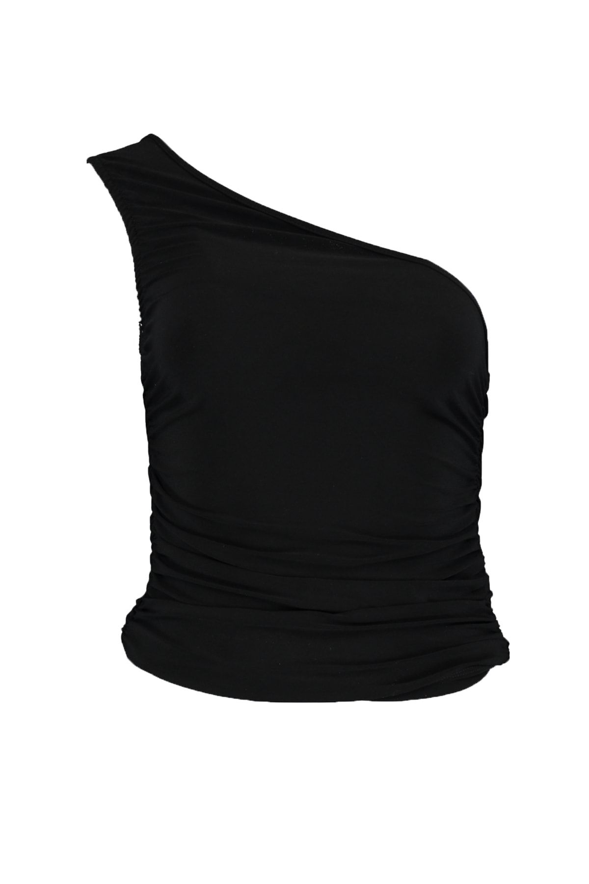 Trendyol Collection-Czarna, dopasowana, rozciągliwa bluzka z dzianiny na jedno ramię TWOSS21BZ0590 6