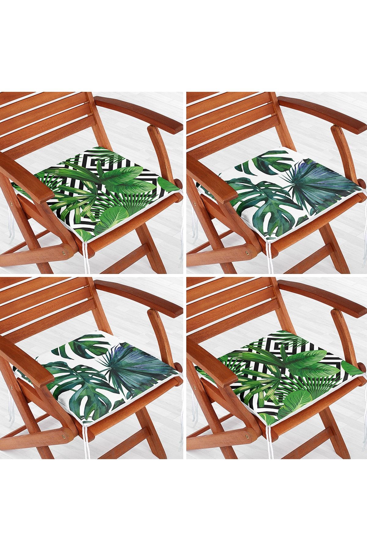 Realhomes-Set of 4 Tropical Leaf Patterned Zippered Chair Cushions 1