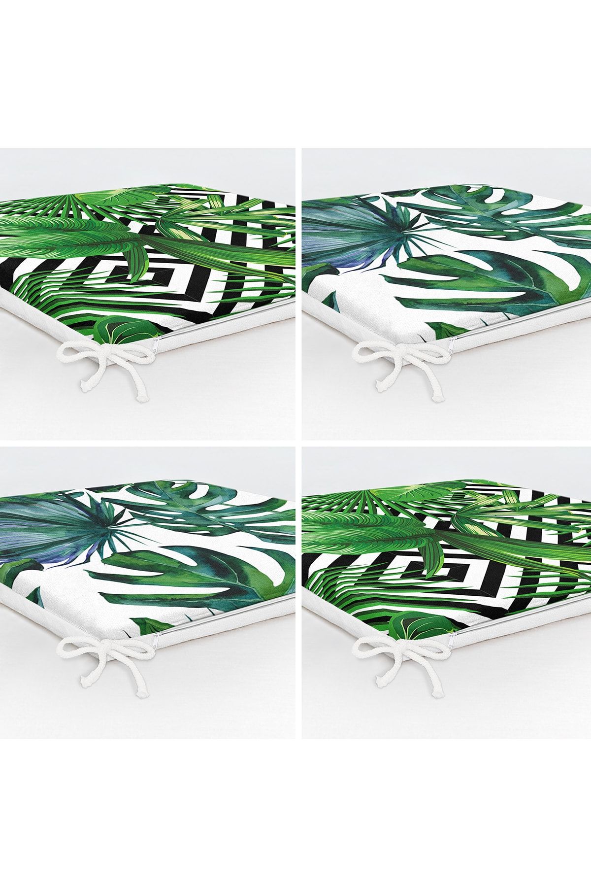 Realhomes-Set of 4 Tropical Leaf Patterned Zippered Chair Cushions 5