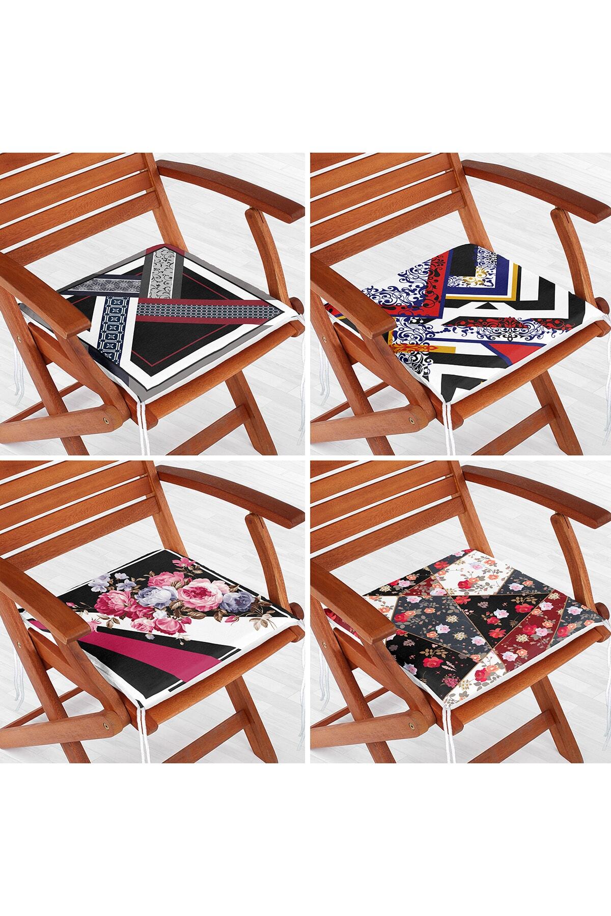 Realhomes Set De 4 Perne Pentru Scaune Cu Fermoar Cu Motiv Floral Cu Design Geometric - One Size