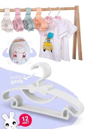 Sweet 12 Adet Beyaz Bebek Elbise Askısı Fiyonklu Kelebek Bebek Çocuk Kıyafet Askısı SW012
