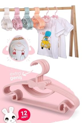 Sweet 12 Adet Pembe Bebek Elbise Askısı Fiyonklu Kelebek Bebek Çocuk Kıyafet Askısı SW012