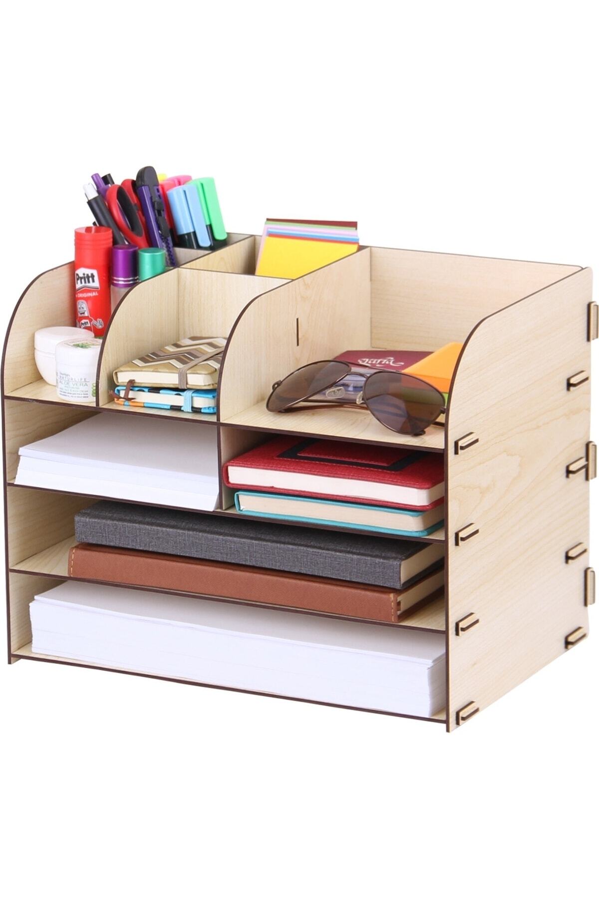 10 Bölmeli Masaüstü Organizer Dosya Düzenleyici Akça Ahşap Organizer(montajı Yapılmış)