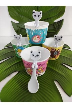 Dondurma Kasesi- Renkli Plastik Kaşıklı Tasarım Dondurma Kasesi cp5852