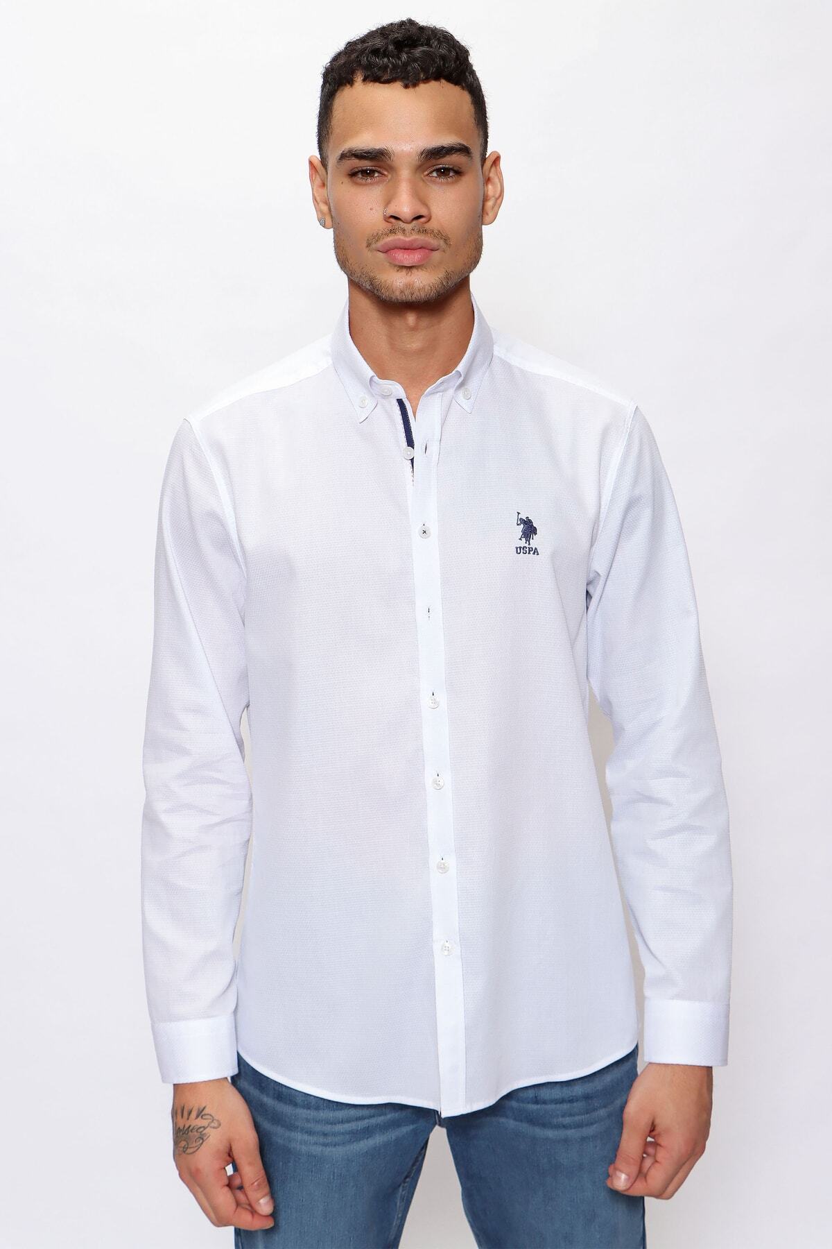 U.S. Polo Assn. Erkek Beyaz Dokuma Slim Fit Gömlek — سفید 1362149