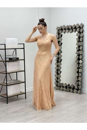 Tül Payet Tasarım Balık Elbise - Gold GYM-5108