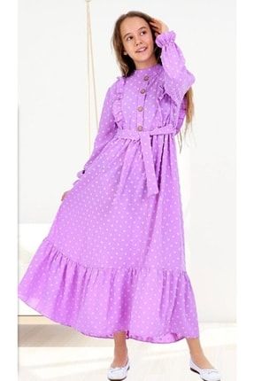 Kız Çocuk Yazlık Uzun Kol Üst Düğmeli Kemerli Rahat Elbise ELB-0026