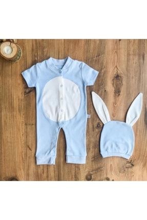 Erkek Bebek Mavi Tavşan Kostüm Yazlık Tulum Ve Şapka Seti TYC00432569188