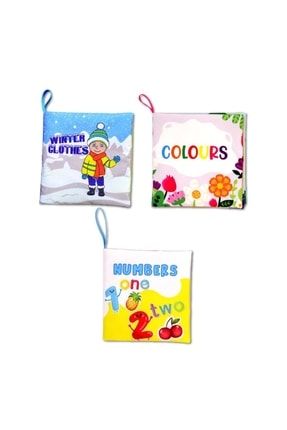 3 Kitap Ingilizce Kışlık Giysiler , Renkler Ve Rakamlar Kumaş Sessiz Kitap E124 E129 E128 - Bez E480