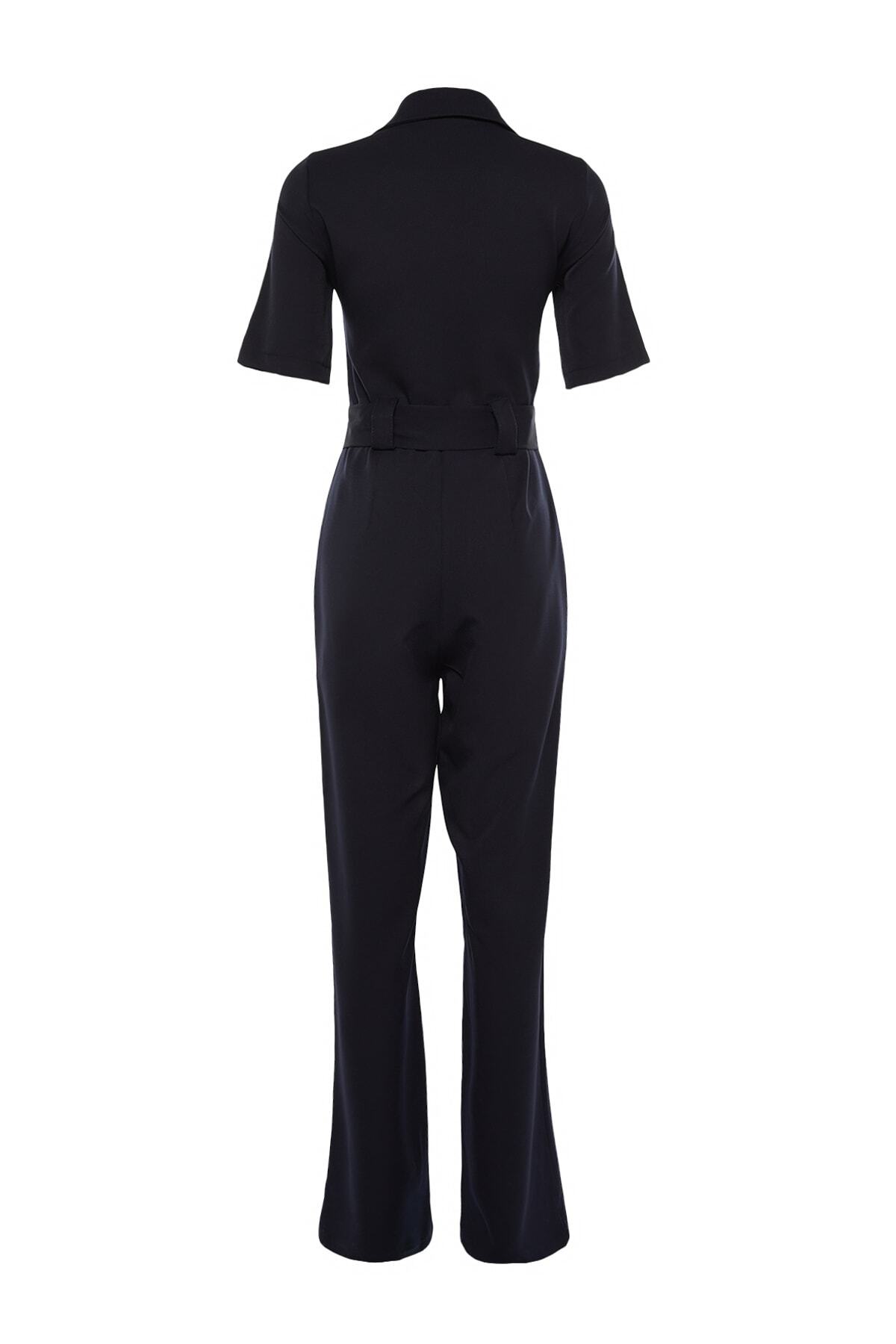 Trendyol Collection-Темно-синій тканий комбінезон Gomlek з коміром на ґудзиках і кишенями TWOSS20TU0055 8