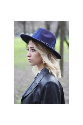 Desenli Kadın Lacivert Fötr Şapka 7185 7185-1