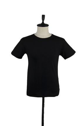 Erkek Siyah Kısa Kol Bisiklet Yaka Pamuklu Likralı Slim Fit Dar Kesim Casual T-shirt 1011220127