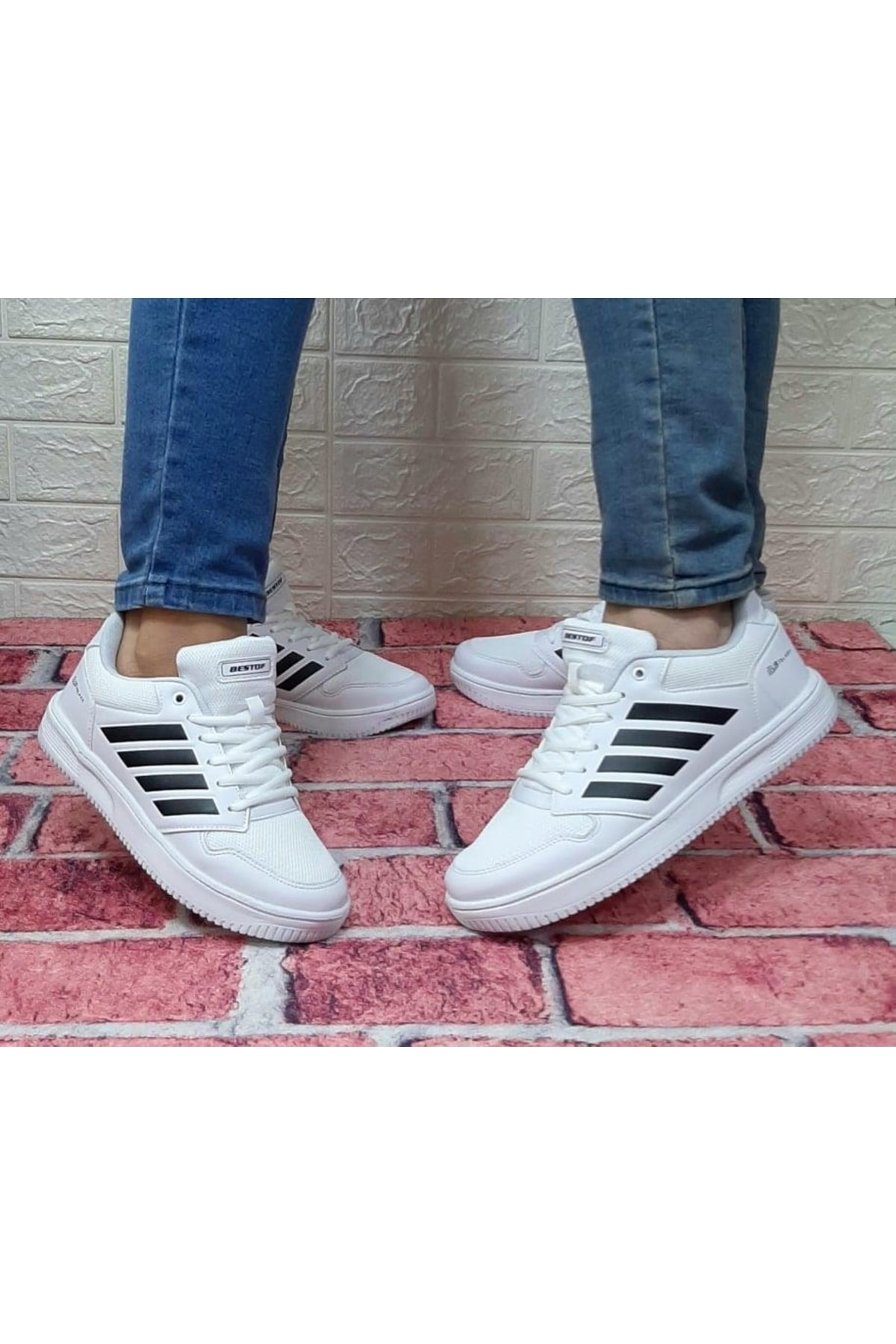 Bestof 074 Beyaz Sneaker Düz Taban Hafif Rahat Spor Çift Ayakkabısı — سفید AYKSAYAK-000401