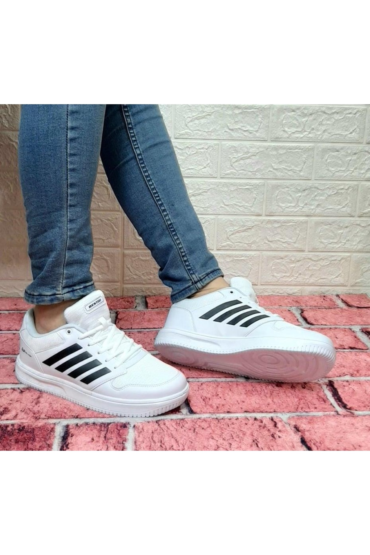 Bestof 074 Beyaz Sneaker Düz Taban Hafif Rahat Spor Çift Ayakkabısı — سفید AYKSAYAK-000401 — تصویر 3 از 8