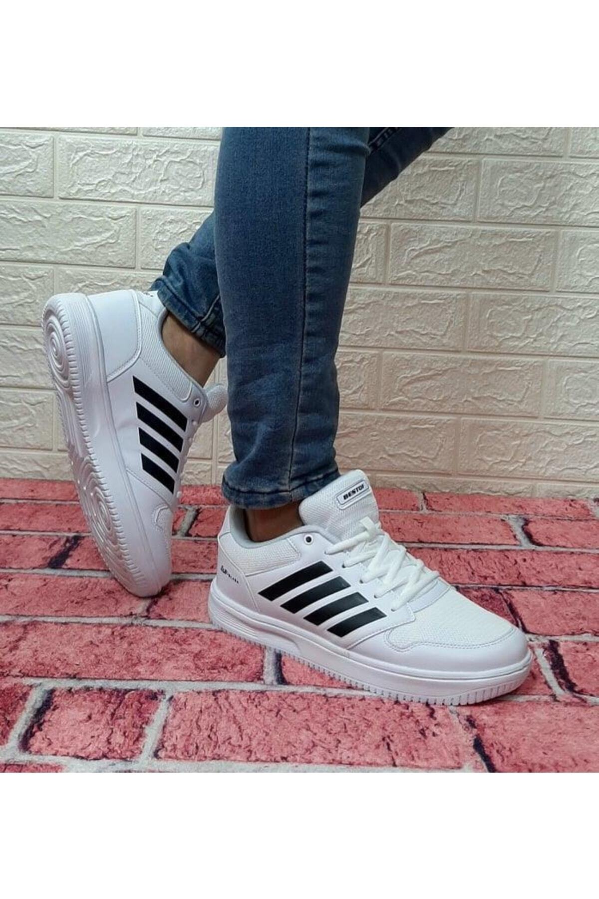Bestof 074 Beyaz Sneaker Düz Taban Hafif Rahat Spor Çift Ayakkabısı — سفید AYKSAYAK-000401 — تصویر 6 از 8