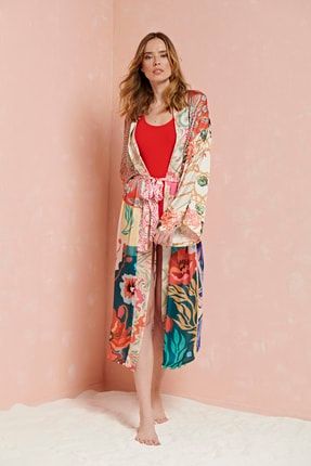 Kadın Renkli Baskılı Kimono LF1101