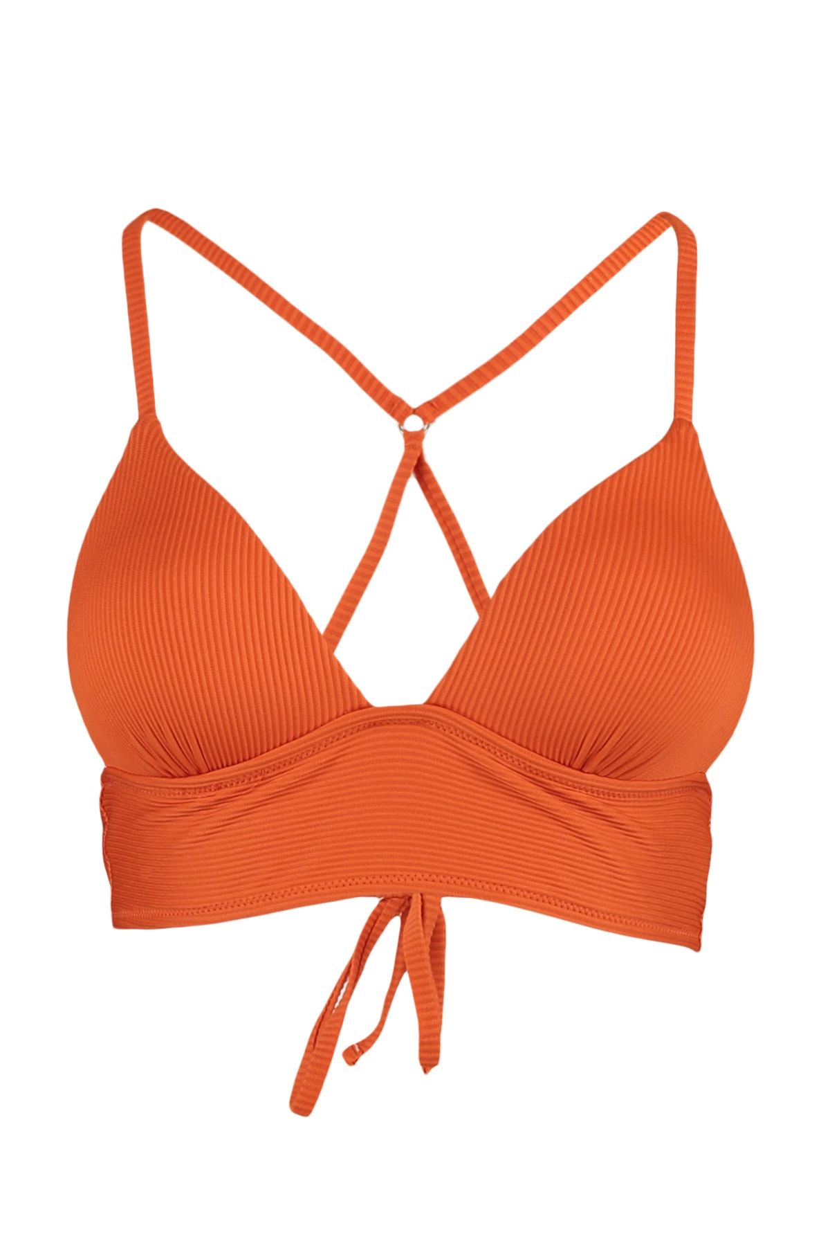 Trendyol Collection-Orangefarbenes, strukturiertes Push-up-Bikinioberteil mit Dreiecksmuster TBESS21BU0010 6