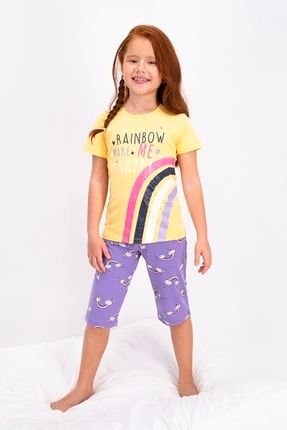 Kız Çocuk Sarı Desenli Pijama Takımı TYC00104350153