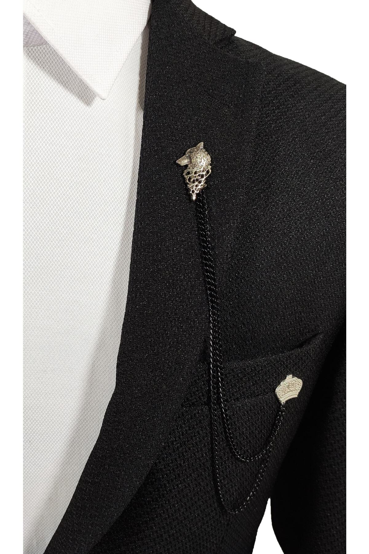  زنجیر یقه برگردان نقره‌ای خاکستری طرح گرگ