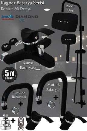 Mutfak, Lavabo, Banyo Bataryası Robot Duş Takımı Siyah Renk Armatür, Musluk Seti Batarya Banyo Seti TT-12335125