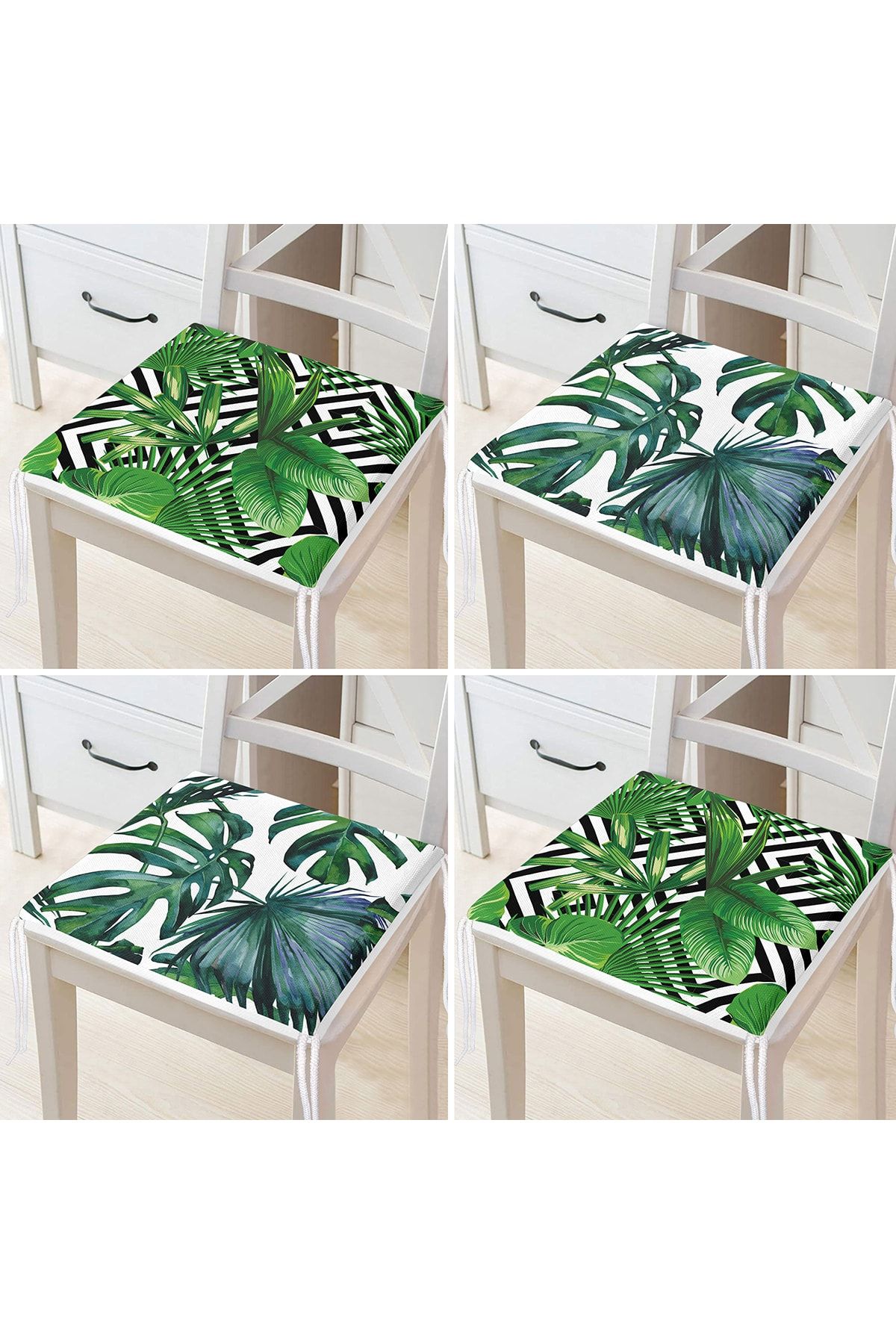 Realhomes-Set of 4 Tropical Leaf Patterned Zippered Chair Cushions 2