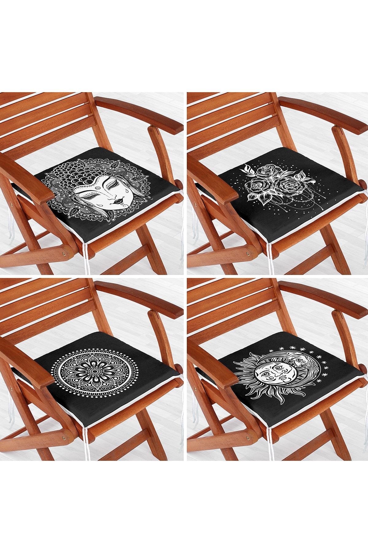 Realhomes-4-Piece Black and White Medusa Design Zippered Chair Cushion Set 1