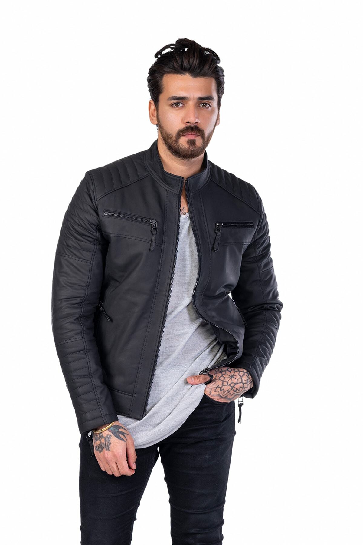 ژاکت مردانه مشکی BATU DERİ | FKB4075 اورجینال - تصویر 3