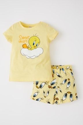 Kız Bebek Looney Tunes Regular Fit Yeni Doğan Pamuklu Kısa Kollu Şort Pijama Takım X8933A222SM