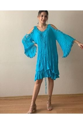 Otantik Vual Pamuk Gipür Askılı Elbise SK2021-1018