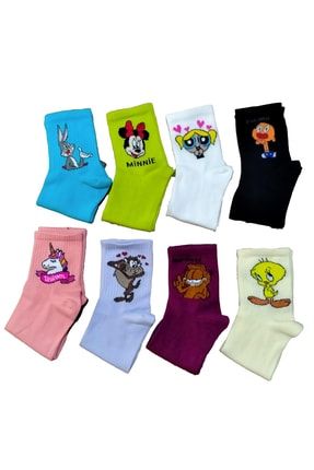 Desenli Renkli 8 Adet Eğlenceli Kolej Çorabı fnlmscks020-8