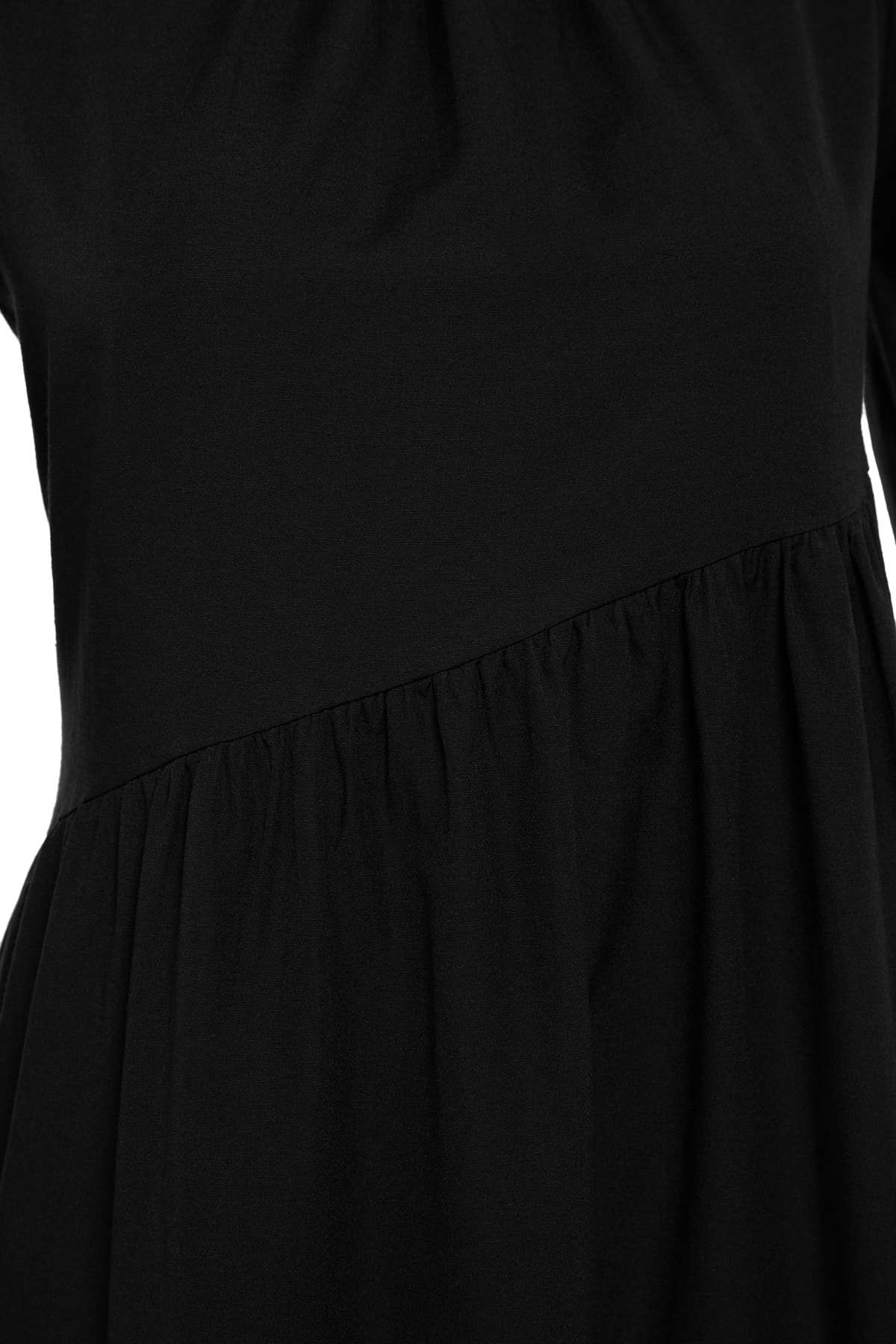 Trendyol Modest Siyah Büzgü Detaylı Pamuklu Geniş Kalıp Dokuma Elbise TCTSS21EL3470 PN10461