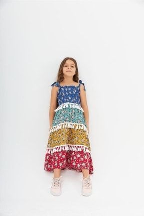 Kız Çocuk Püsküllü Renkli Parçalı Ispanyol Model Elbise TYC00386830897
