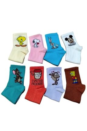 8 Adet Desenli Renkli Eğlenceli Unisex Kolej Çorabı fnlmscks020-8a