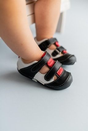 Kız Çocuk Siyah Hakiki Deri Ilk Adım Ayakkabısı D-461