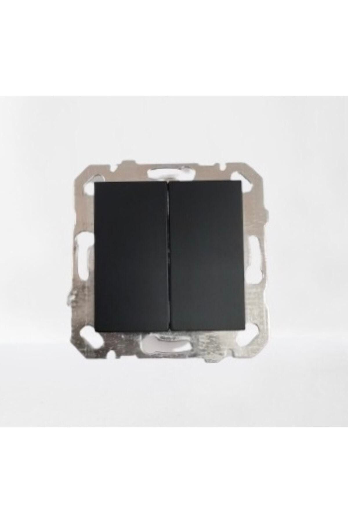 Netelsan-Matte Silver Black Grounded Socket - Commutator - Double Frame Combination Set 3