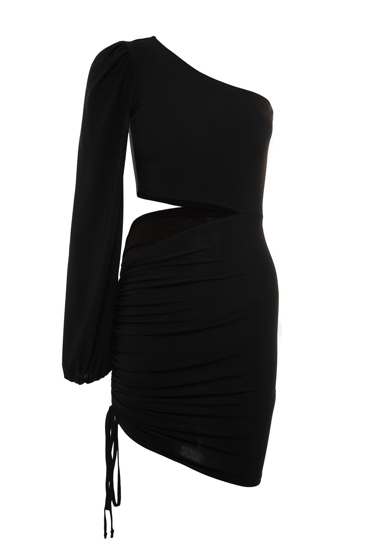Trendyol Collection-Schwarzes, einärmliges, drapiertes, gestricktes, kurzes, schickes Abendkleid TPRSS21EL0179 7