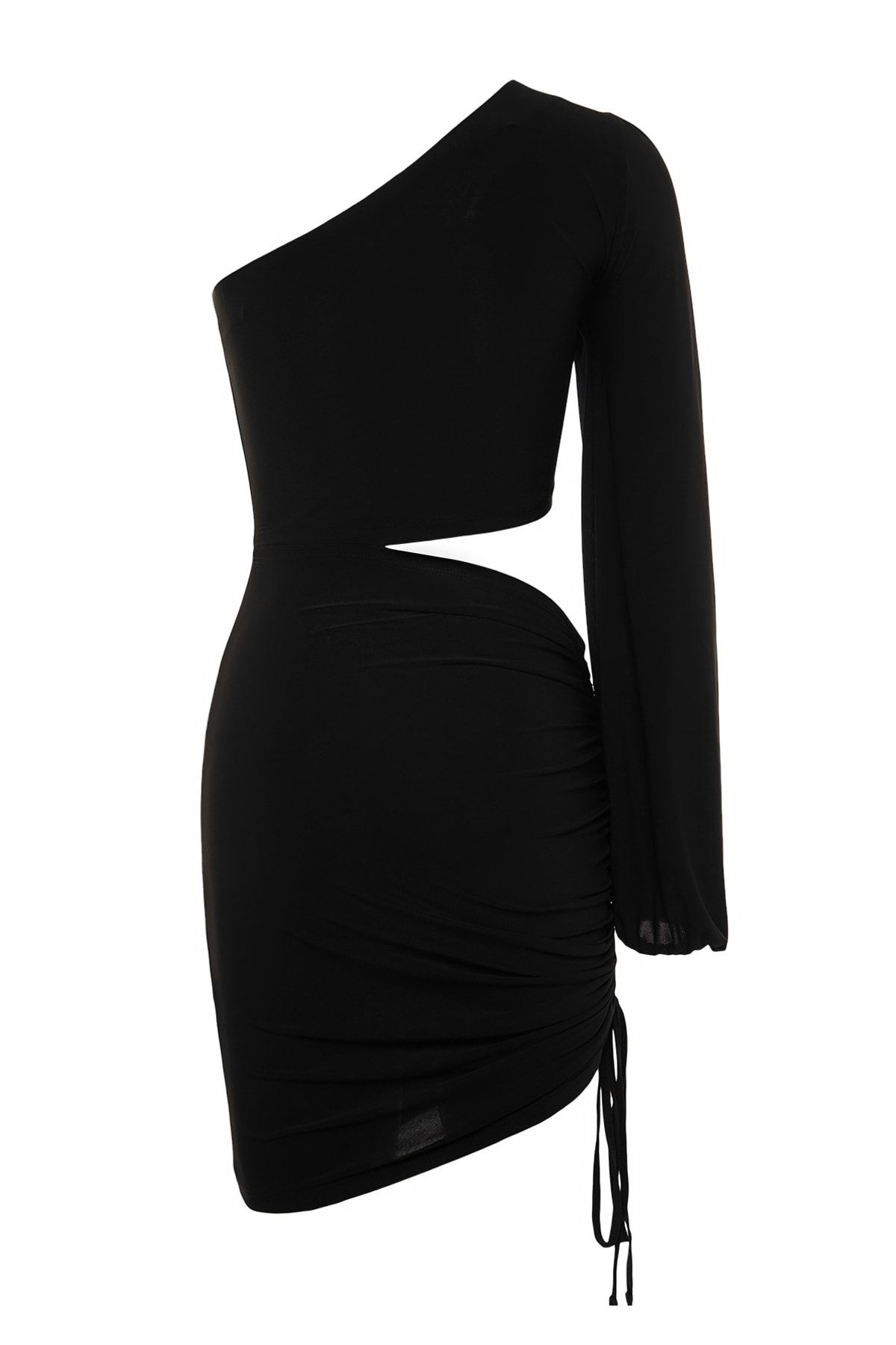 Trendyol Collection-Schwarzes, einärmliges, drapiertes, gestricktes, kurzes, schickes Abendkleid TPRSS21EL0179 8