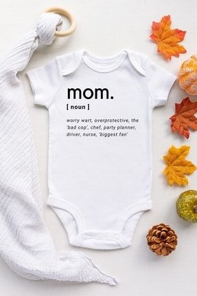 Unisex Bebek Beyaz Mom Dictionary Kısa Kollu Çıtçıtlı Body BB-024