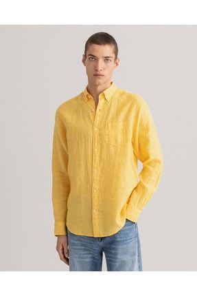Erkek Sarı Regular Fit Keten Gömlek 3012420