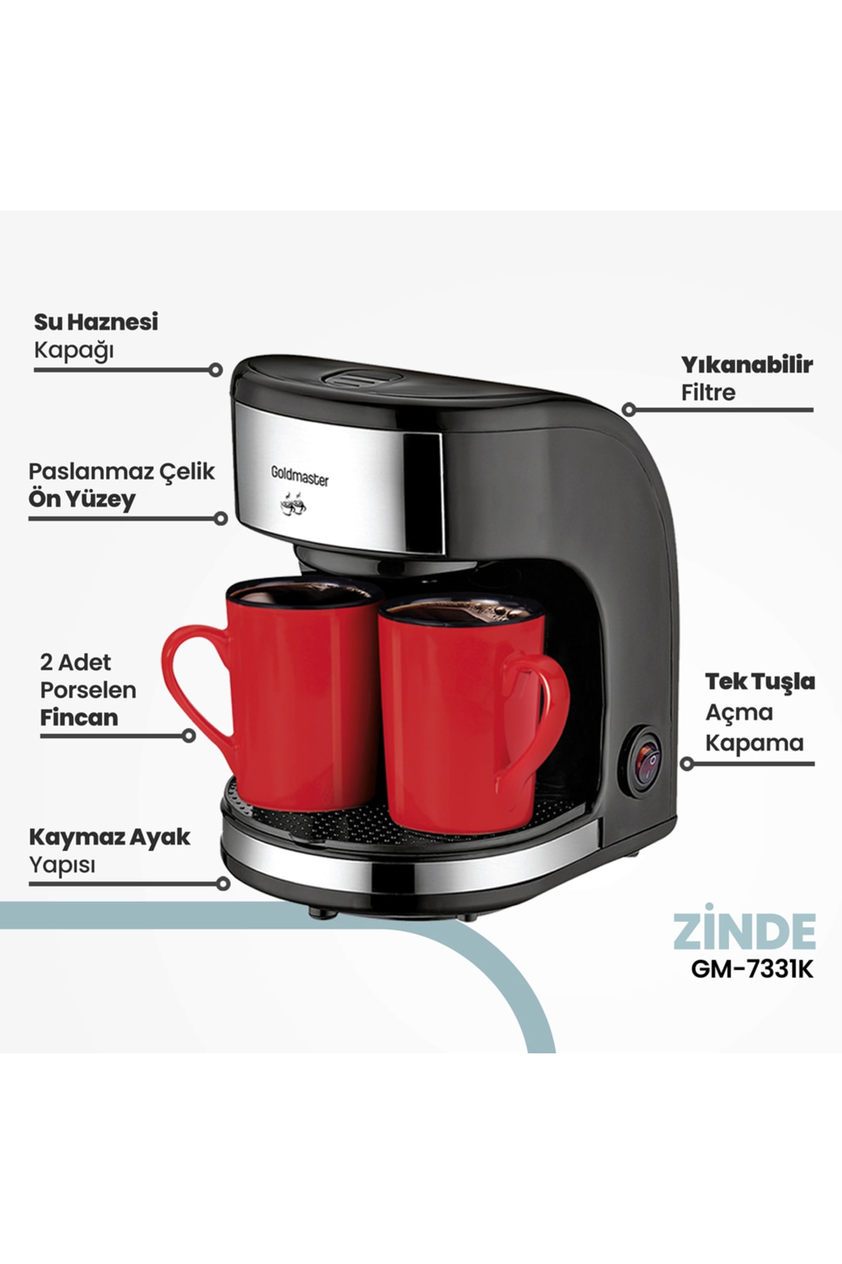 Zinde Kırmızı Kupalı Filtre Kahve Makinesi Özel Seri Gm7331s 2