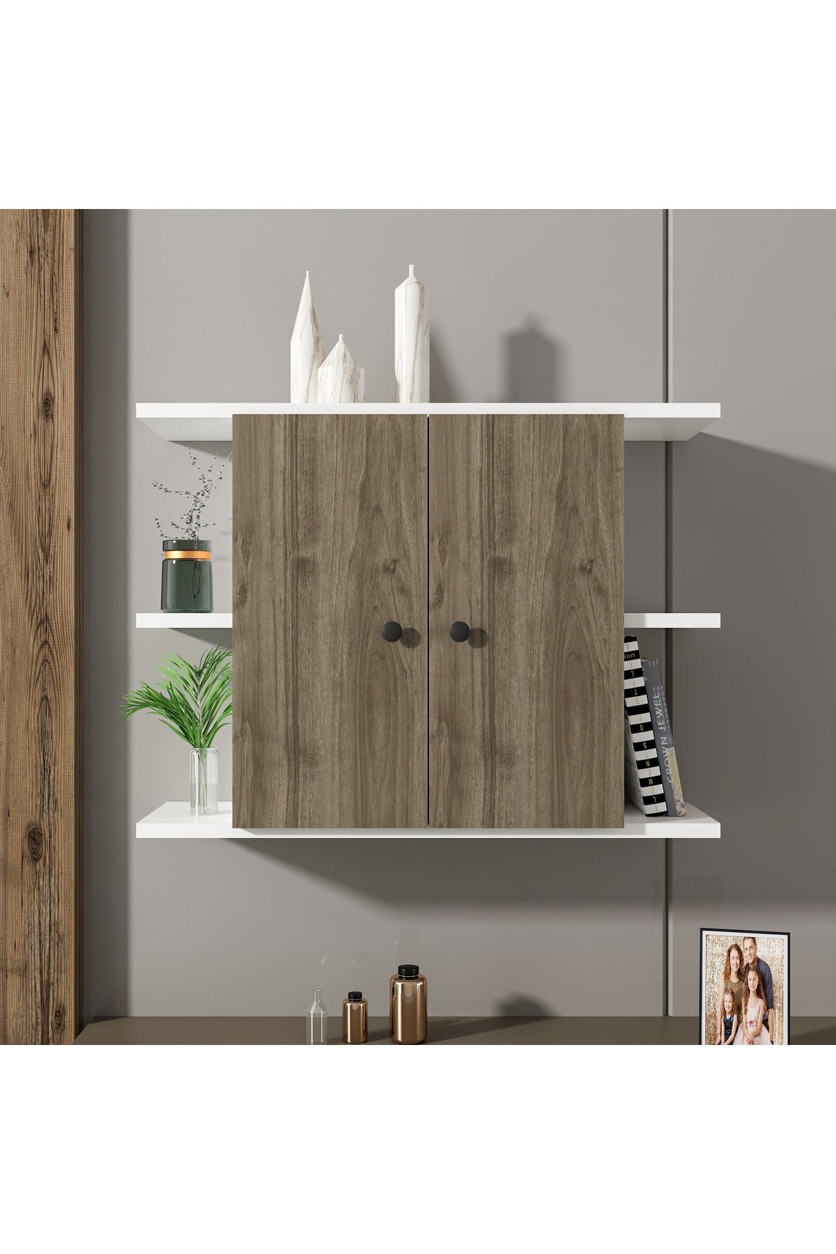 Kalimera Wall Cabinet & Rack White - Walnut
