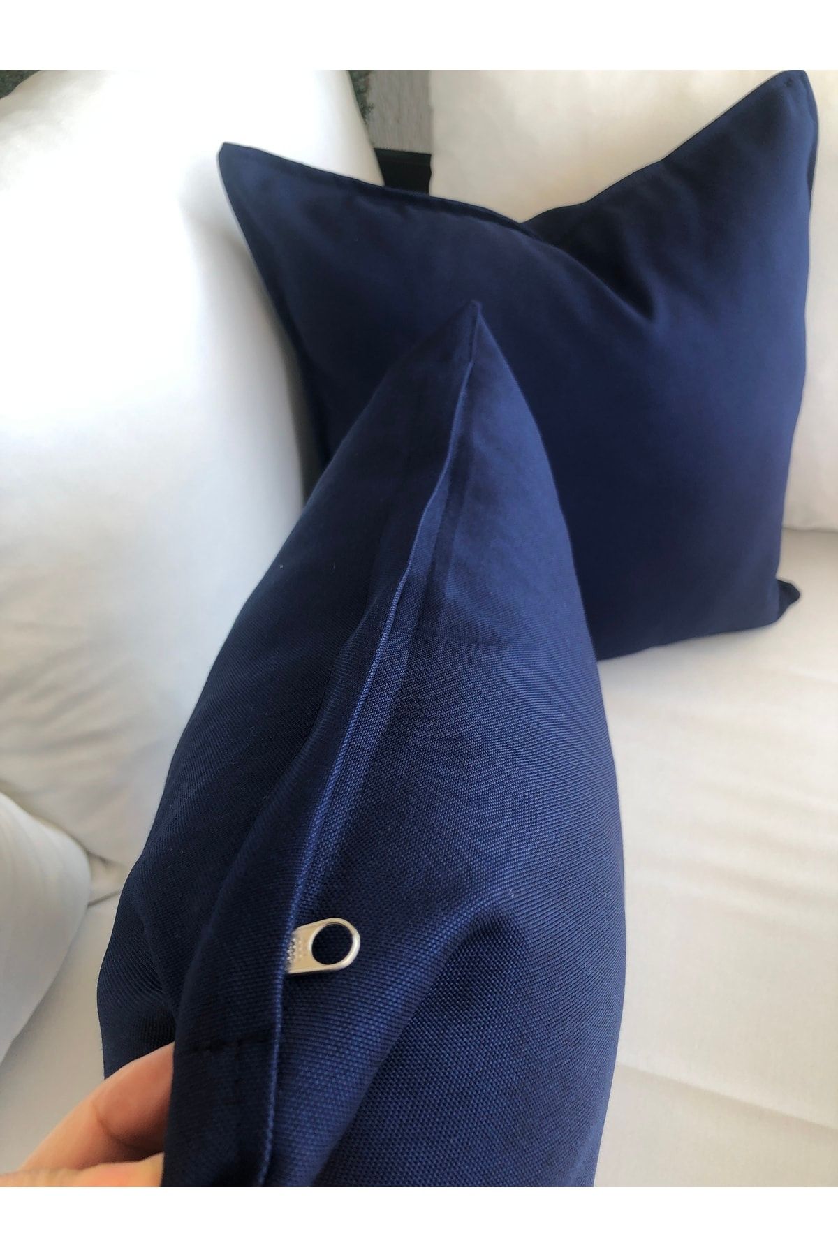 Decamor home Navy Blue Linen Textured Throw Pillow Cover
