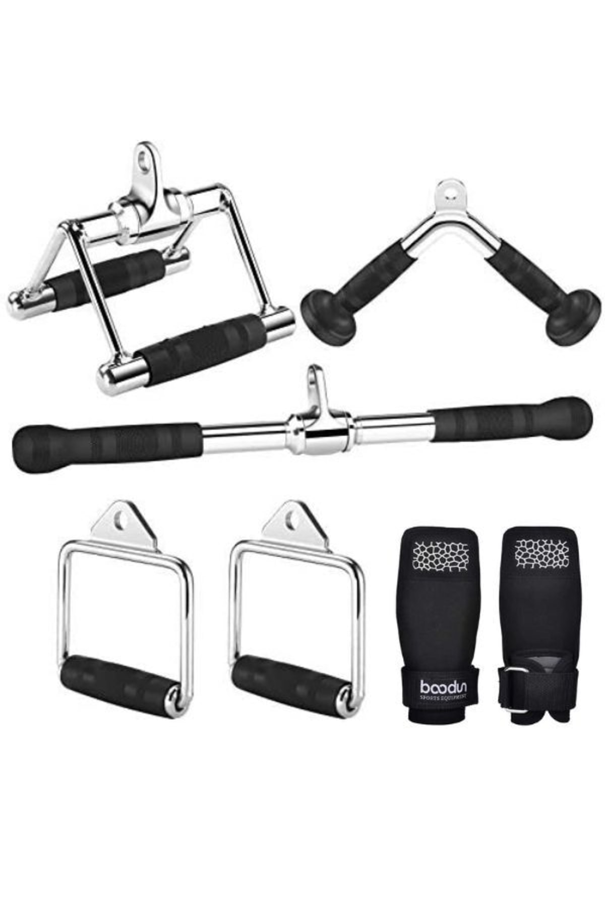 XTR Fitness Rowing Çekiş Aparatı Triceps Barı Tek El Çekiş Aparatı 2 Adet Lifting Straps