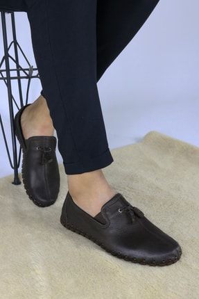 Erkek Hakiki Deri Kahverengi Püsküllü Çarık Modeli Günlük Ayakkabı OV-1005