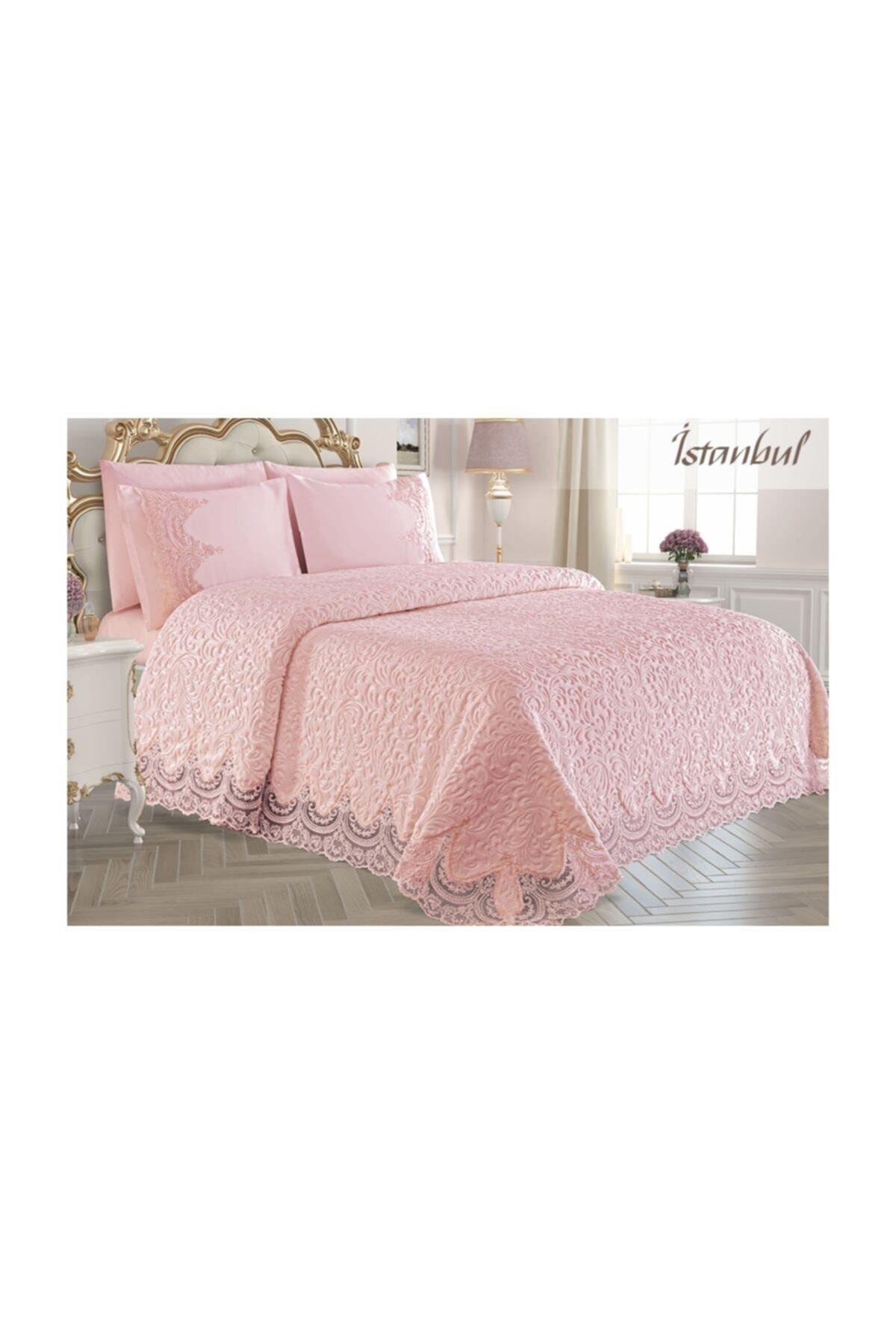 Lovessa Home-Istanbul French Lace Blanket Set Powder (6 Pieces) 1