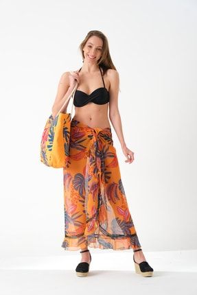 Aloha Desenli Bağlamalı Fırfırlı Şifon Pareo Etek Elbise FP-100