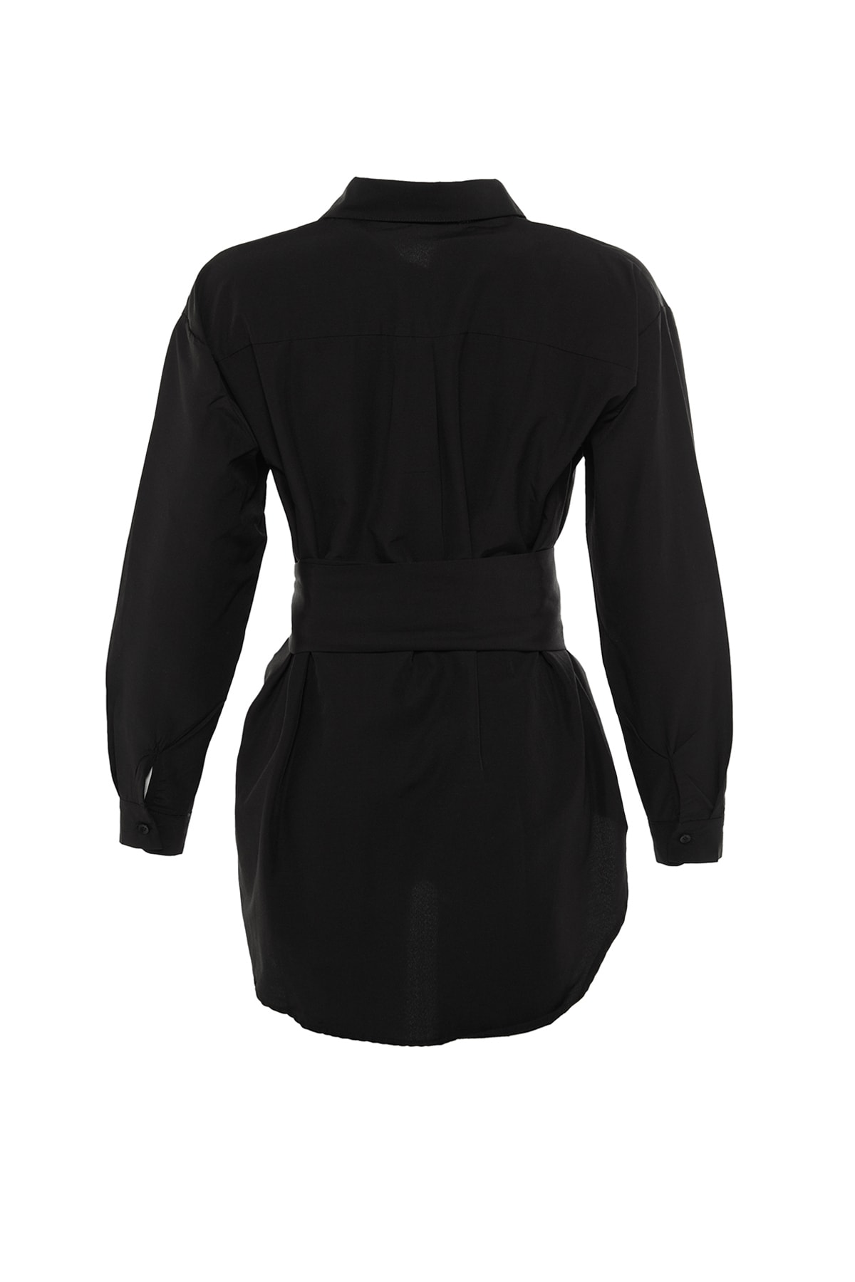 Trendyolmilla  Siyah Kemerli Toka Detaylı Pamuklu Dokuma Gömlek TWOAW20GO0099 - Görsel 9