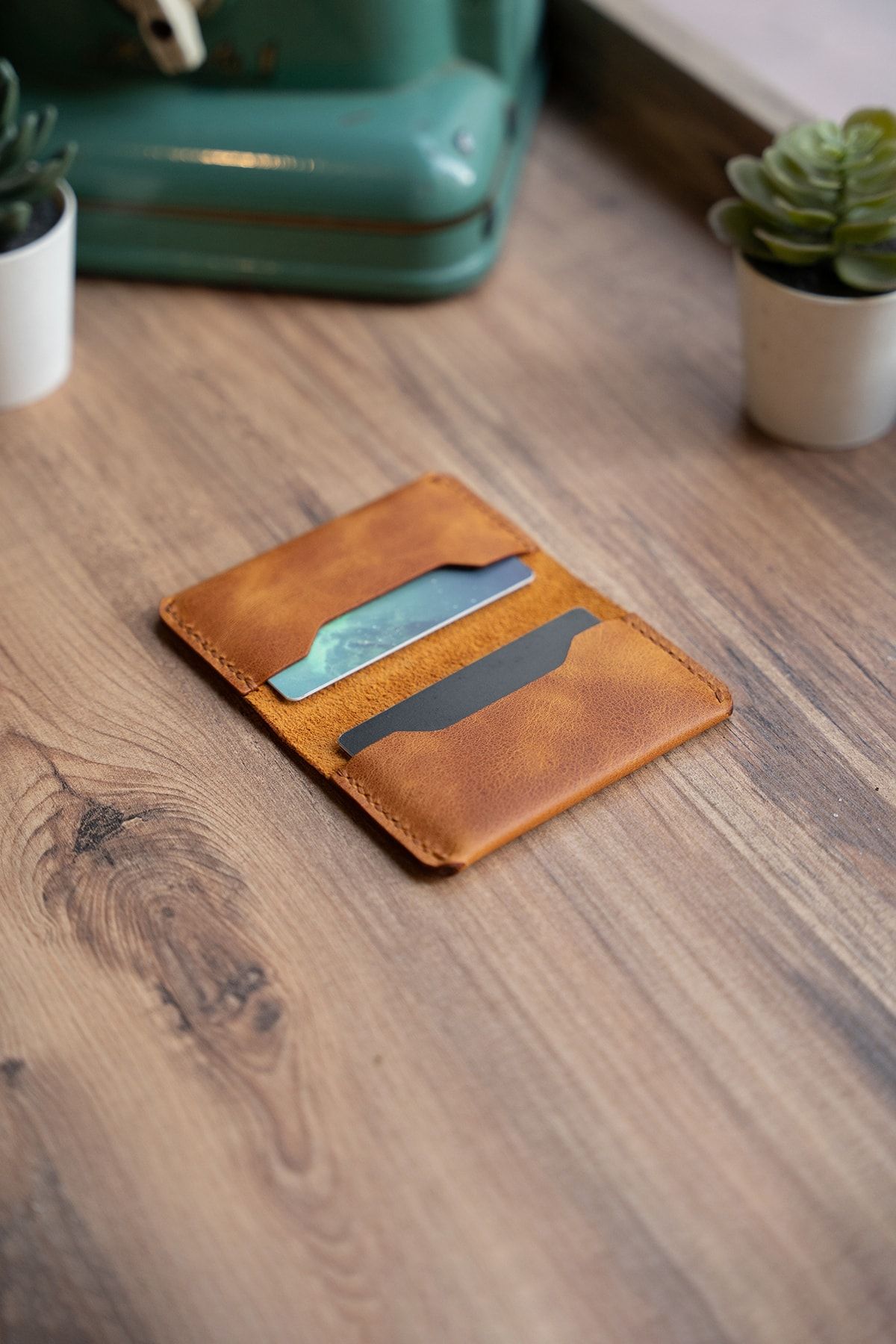 minimal X design-Minimal X Fold Card Holder - Camel - Real Leather & Handmade 4